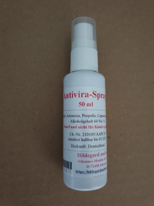 AntiVira-Spray, praktisch für unterwegs um die Schleimhäute feucht zu halten und zu desinfizieren.